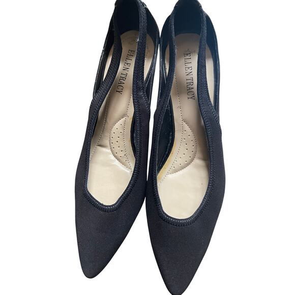 Ellen Tracy black sling patent leather square wedge heel Sz 8 women’s - Picture 7 of 8